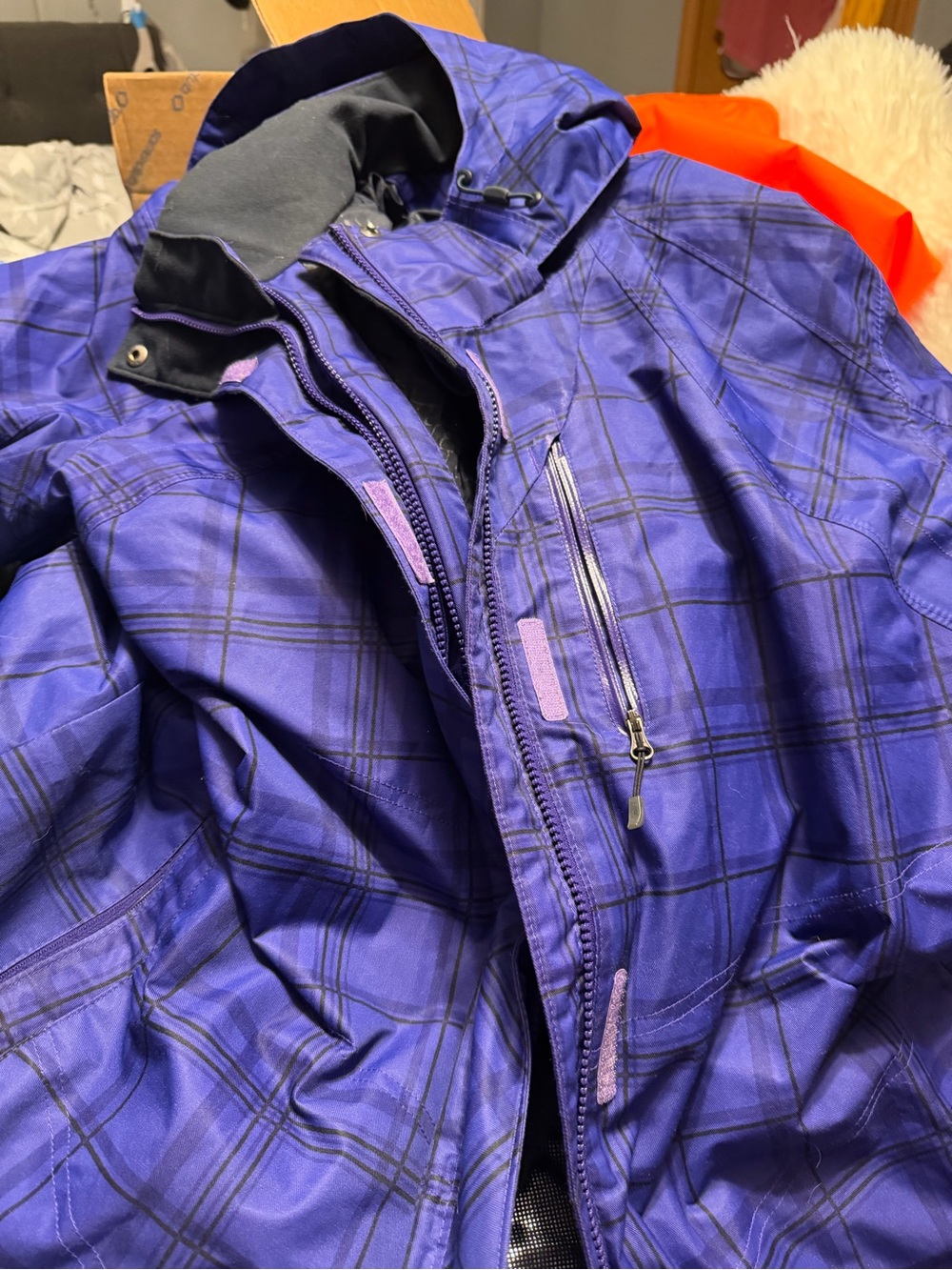 Columbia Blue-Purple Plaid Ski Jacket with Hood